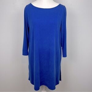 Eileen Fisher blue Tencel Lyocell spandex boatneck 3/4 sleeve tunic, medium.